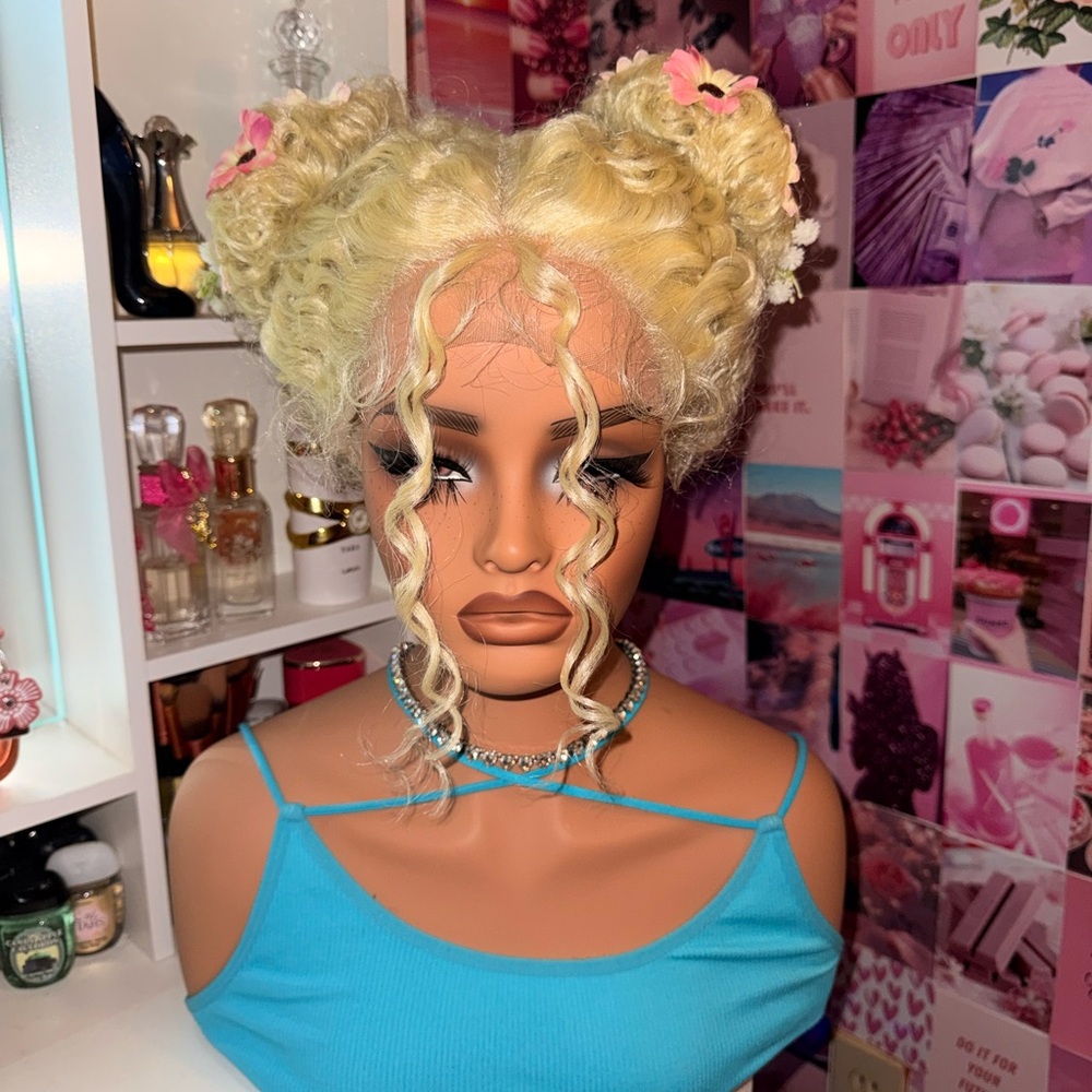 613 Blonde Lace Front Wig Double Bun Style | Floral